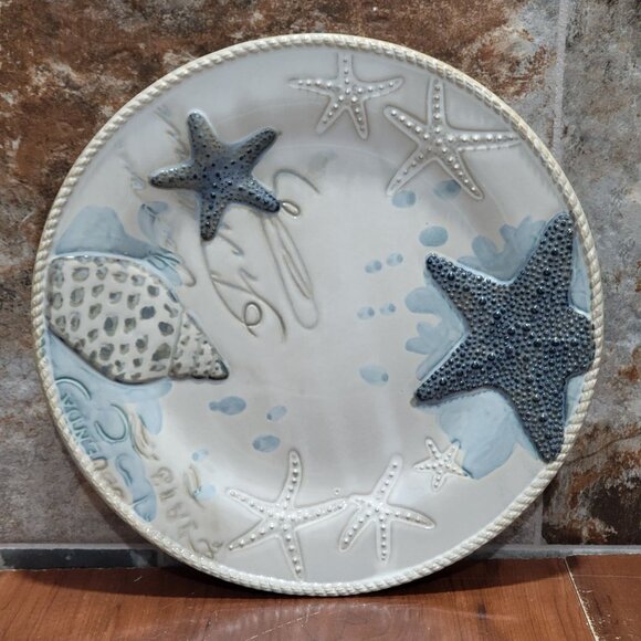 Cracker Barrel Starfish Mermaid Coastal Life Embossed 3D Dinner Plate Stoneware - Picture 1 of 11